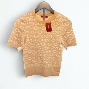 Guess Jalee Short Sleeve Monogram Logo Sweater Smoked Peach Multi R3BR46Z2NM0 M